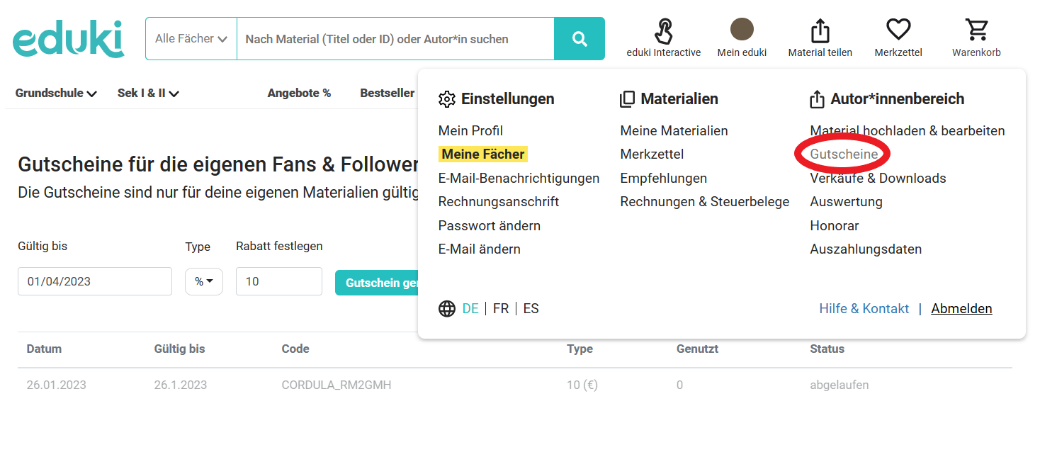 Wie erstelle ich einen Gutscheincode? eduki